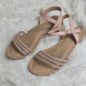 Chic Pink and Tan Sandals with Secure Ankle Strap